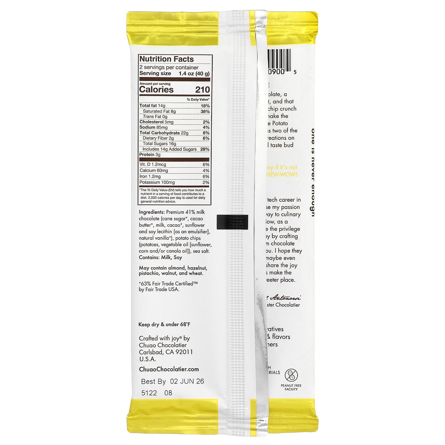 Chuao Chocolatier, Milk Chocolate Bar, Potato Chip, 2.8 oz (80 g)