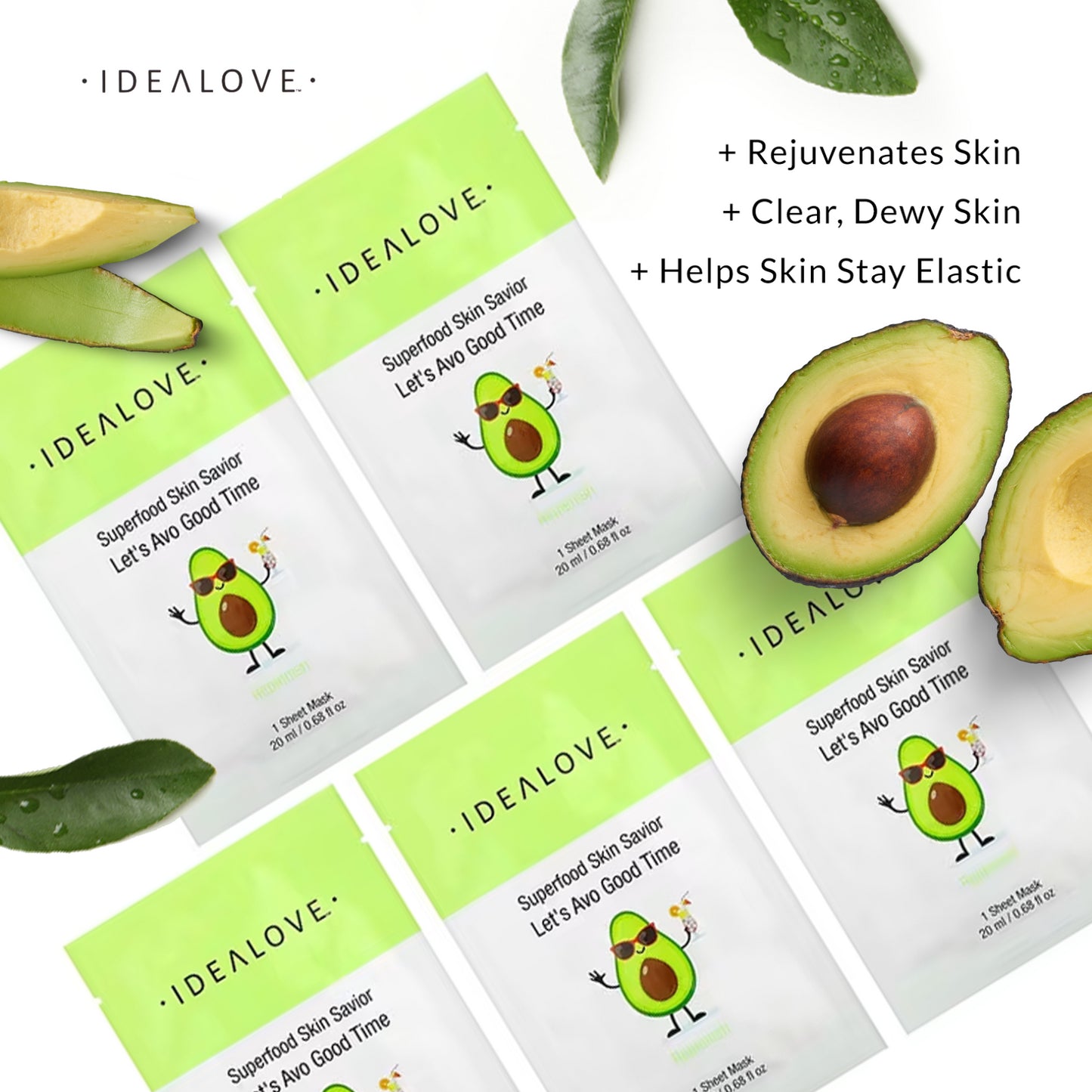 Idealove, Superfood Skin Savior, Let's Avo Good Time, 5 Beauty Sheet Masks, 0.68 fl oz (20 ml) Each