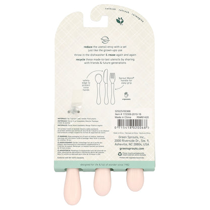 Green Sprouts, Stainless Steel & Sprout Ware®, Kid's Cutlery, 12+ Months, Pink, 3 Pieces