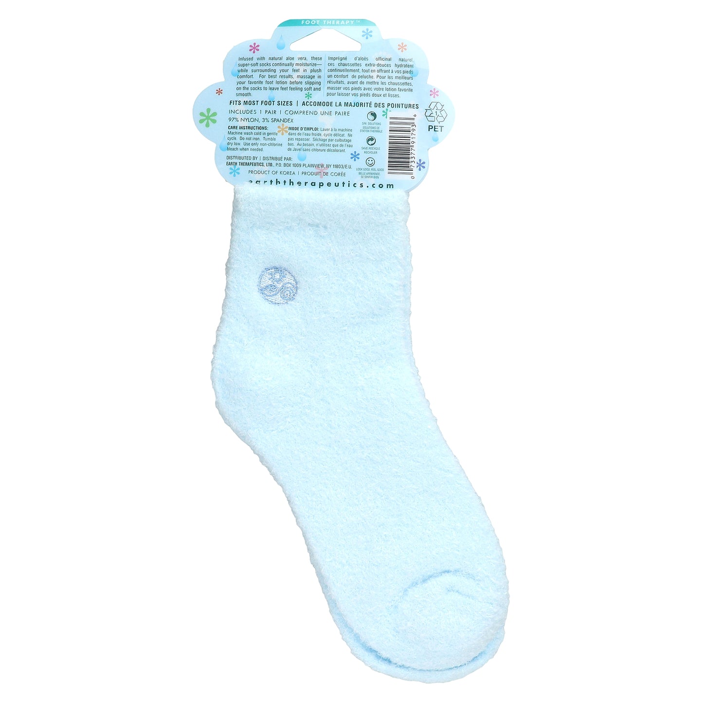 Earth Therapeutics, Aloe Moisture, Aloe Socks, Blue, 1 Pair