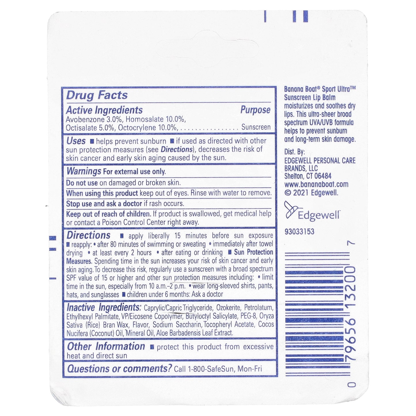 Banana Boat, Sport™ Ultra, Sunscreen Lip Balm, SPF 50+, 2 Pack, 0.15 oz (4.25 g) Each