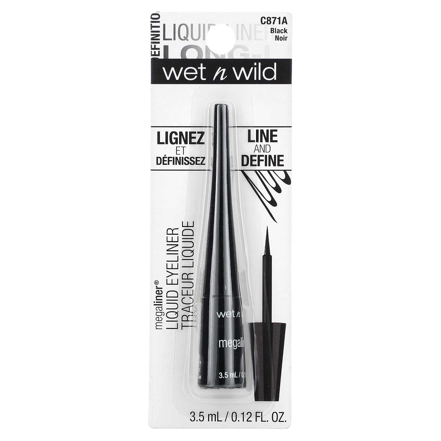 wet n wild, MegaLiner, Liquid Eyeliner, C871A Black, 0.12 fl oz (3.5 ml)