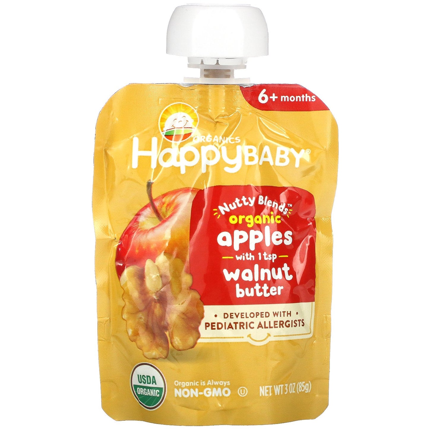 Happy Family Organics, Happy Baby, Nutty Blends, 6+ Months, Organic Apples with 1 tsp Walnut Butter, 3 oz (85 g)