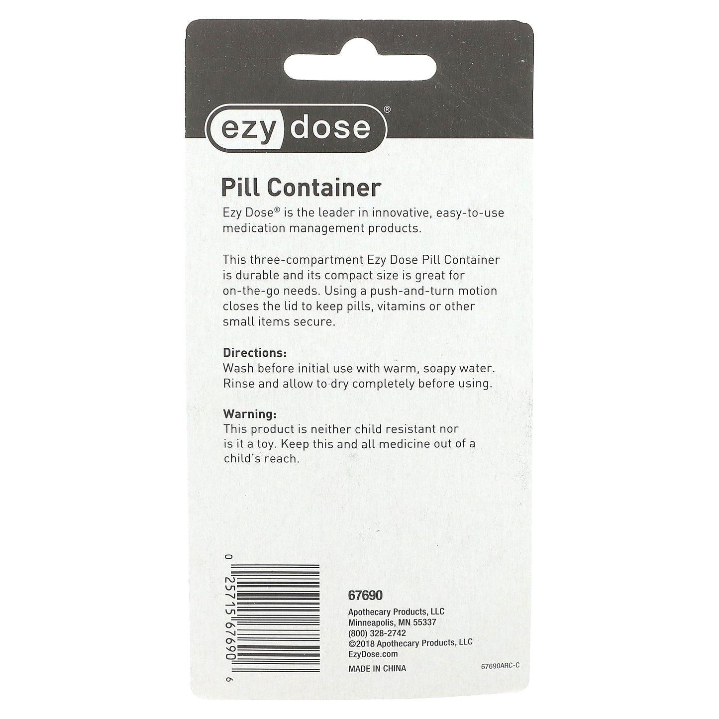 Ezy Dose, Pill Container, Three Compartments, 1 Count