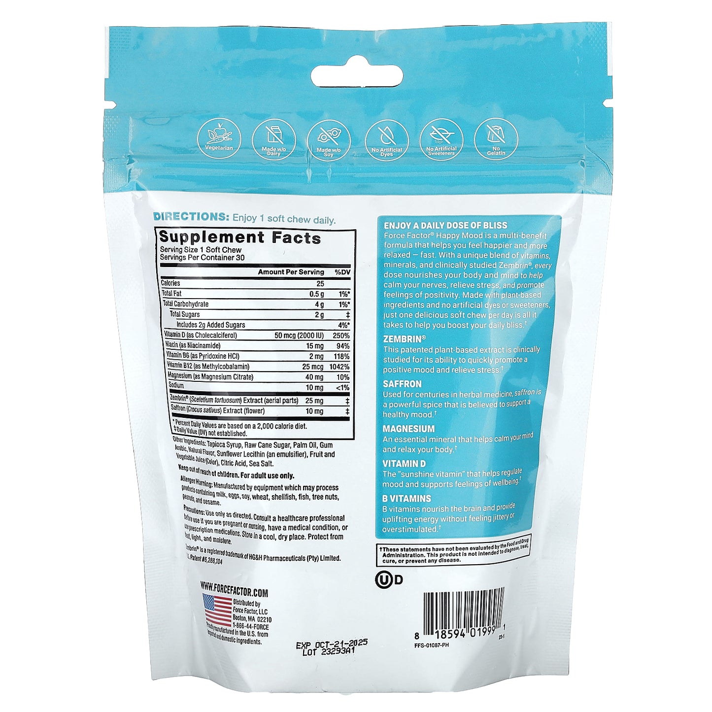 Force Factor, Happy Mood, Tropical Fruit, 30 Soft Chews