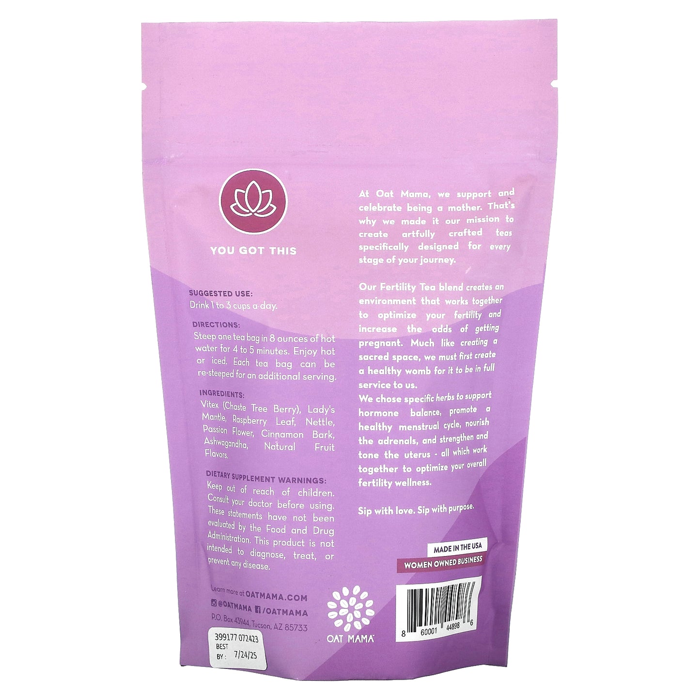 Oat Mama, Fertility Tea, Raspberry Vanilla, Caffeine Free, 14 Tea Bags, 32 g