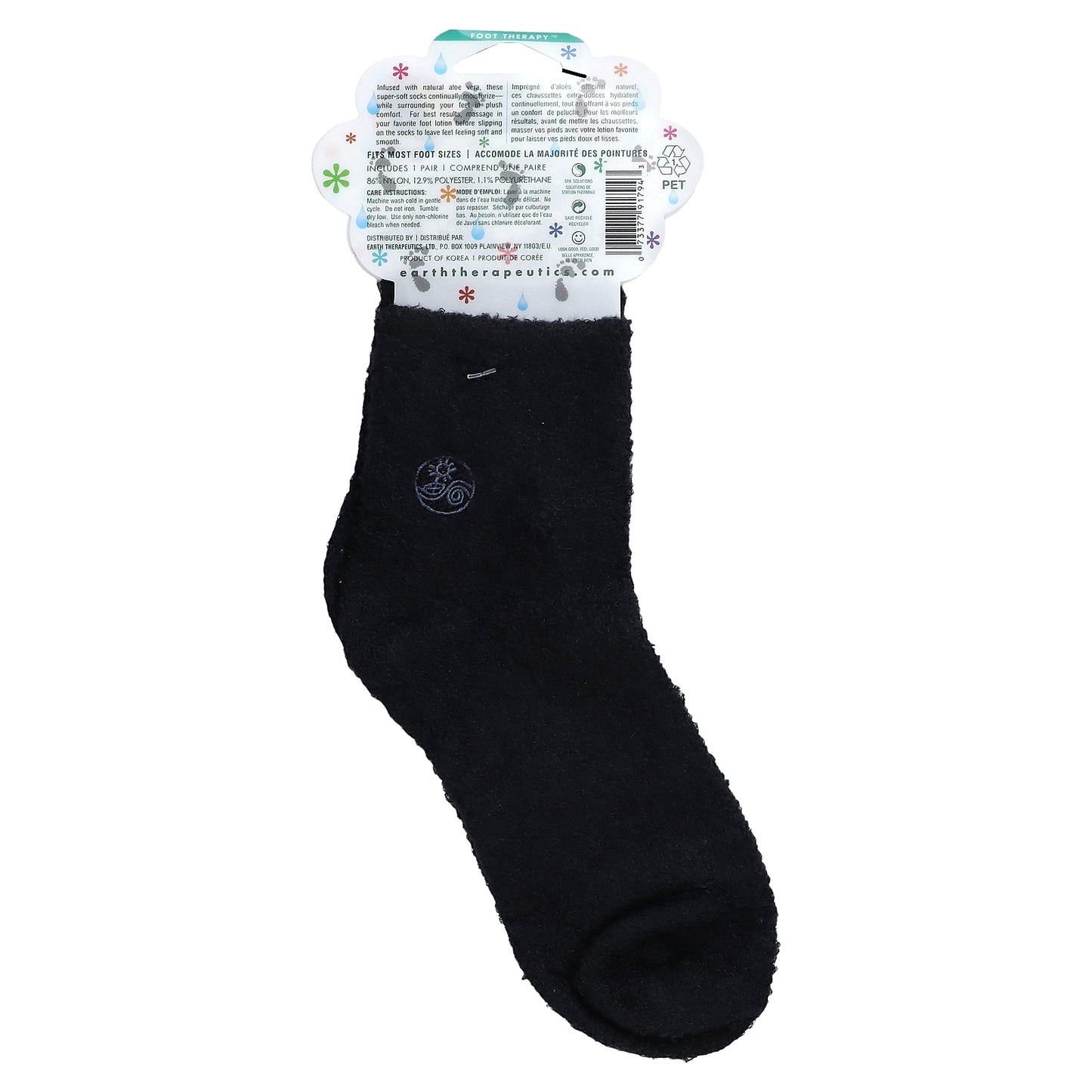 Earth Therapeutics, Aloe Moisture, Aloe Socks, Black, 1 Pair