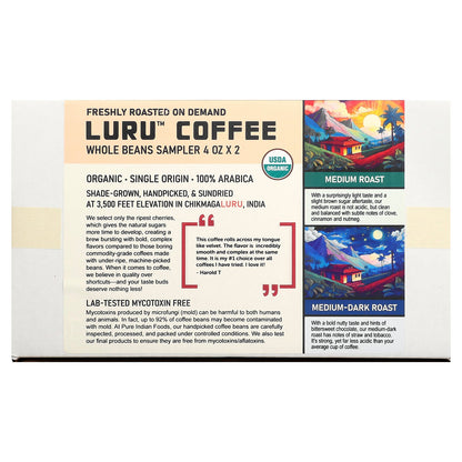 Pure Indian Foods, Luru™ Coffee, Whole Beans Sampler, 2 Packs, 4 oz (113 g) Each