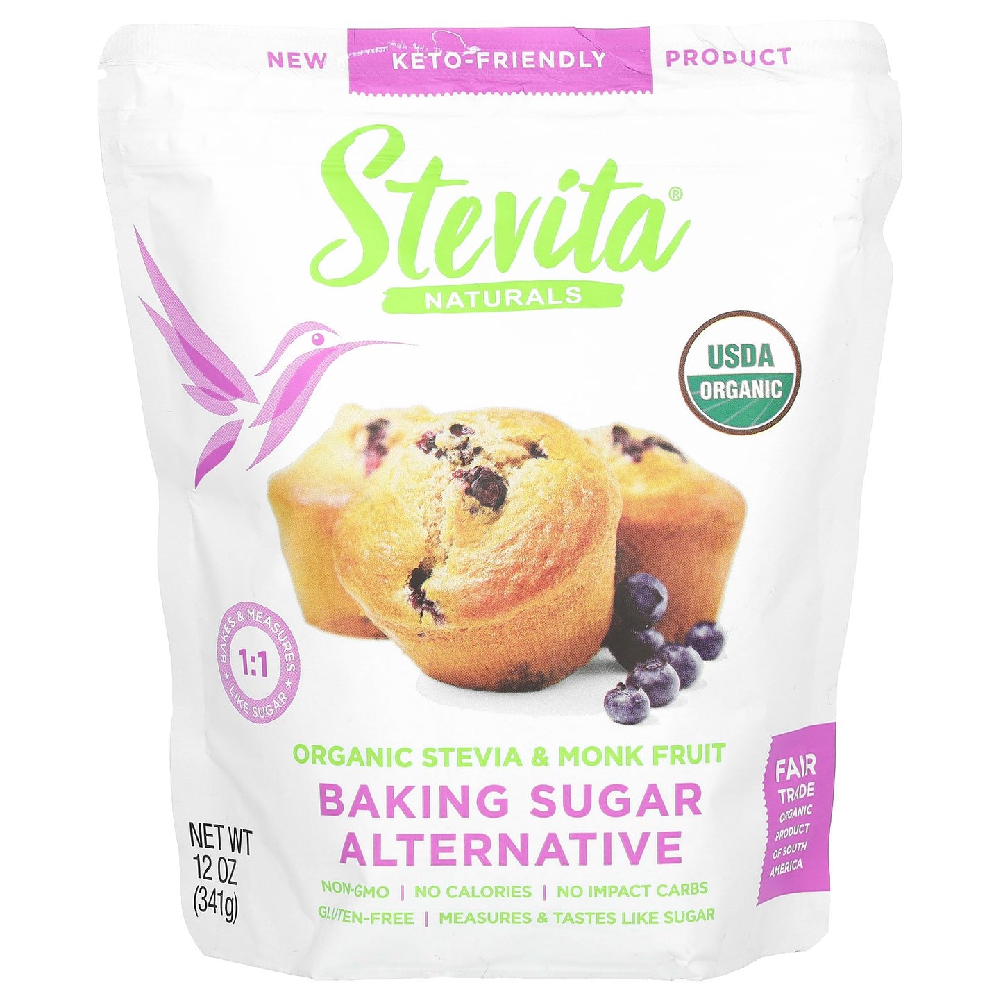 Stevita Naturals, Baking Sugar Alternative, Organic Stevia & Monk Fruit, 12 oz (341 g)