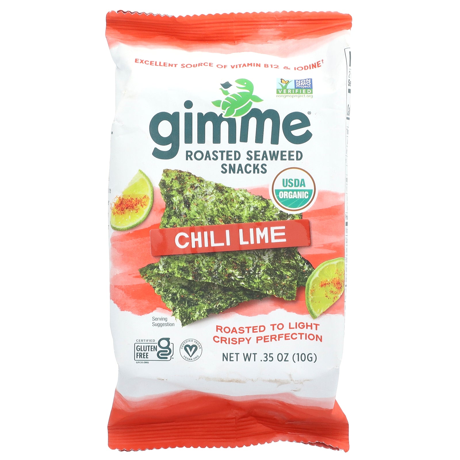 gimMe, Roasted Seaweed Snacks, Chili Lime, 0.35 oz (10 g)