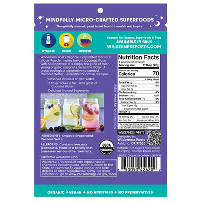 Wilderness Poets, Organic Evaporated Coconut Water Powder, 4 oz (113 g)