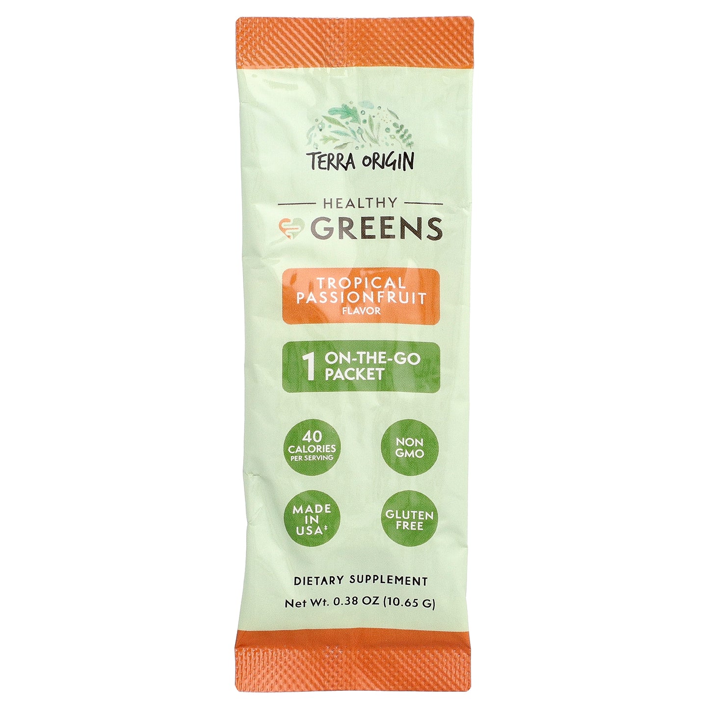 Terra Origin, Healthy Greens, Tropical Passionfruit, 15 On-The-Go Packets, 0.38 oz (10.65 g) Each