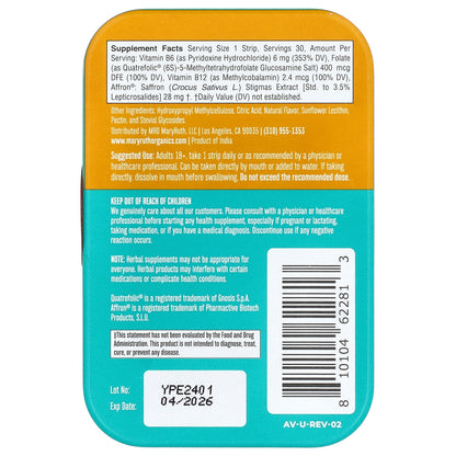 MaryRuth's, Mood & Cognition Dissolving Strips, Strawberry, 30 Strips