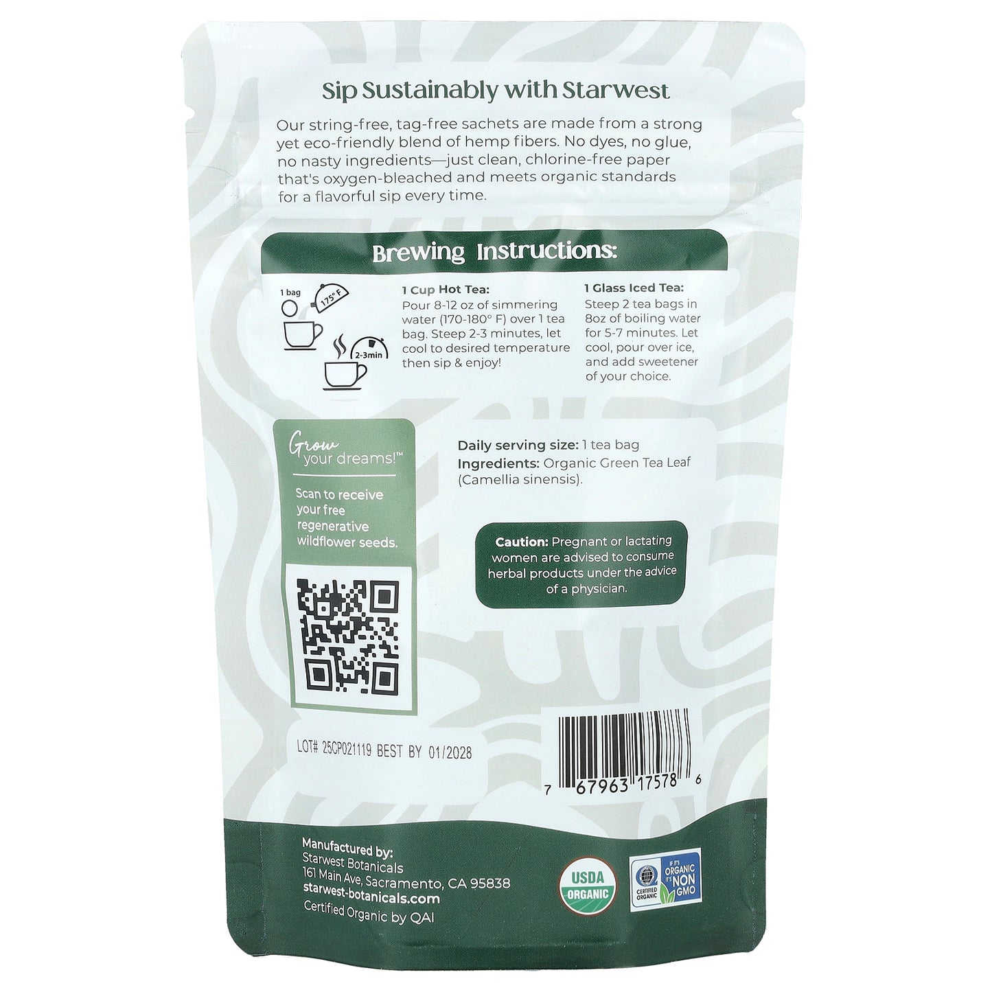 Starwest Botanicals, Organic Green Tea, 20 Tea Bags, 1.4 oz (40 g)