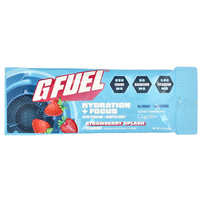 G FUEL, Hydration + Focus, Electrolyte Drink Mix with Cognizin®, Strawberry Splash, 20 Stick Packs, 0.21 oz (6 g) Each