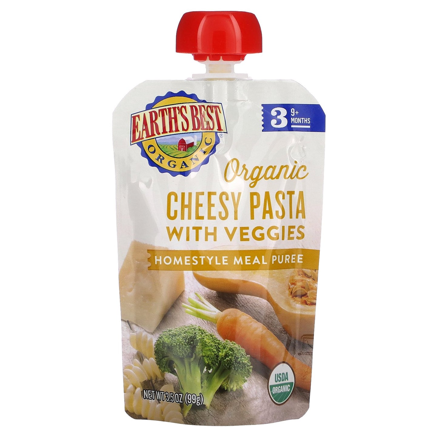 Earth's Best, Organic Homestyle Meal Puree, 9+ Months, Cheesy Pasta with Veggies, 3.5 oz (99 g)