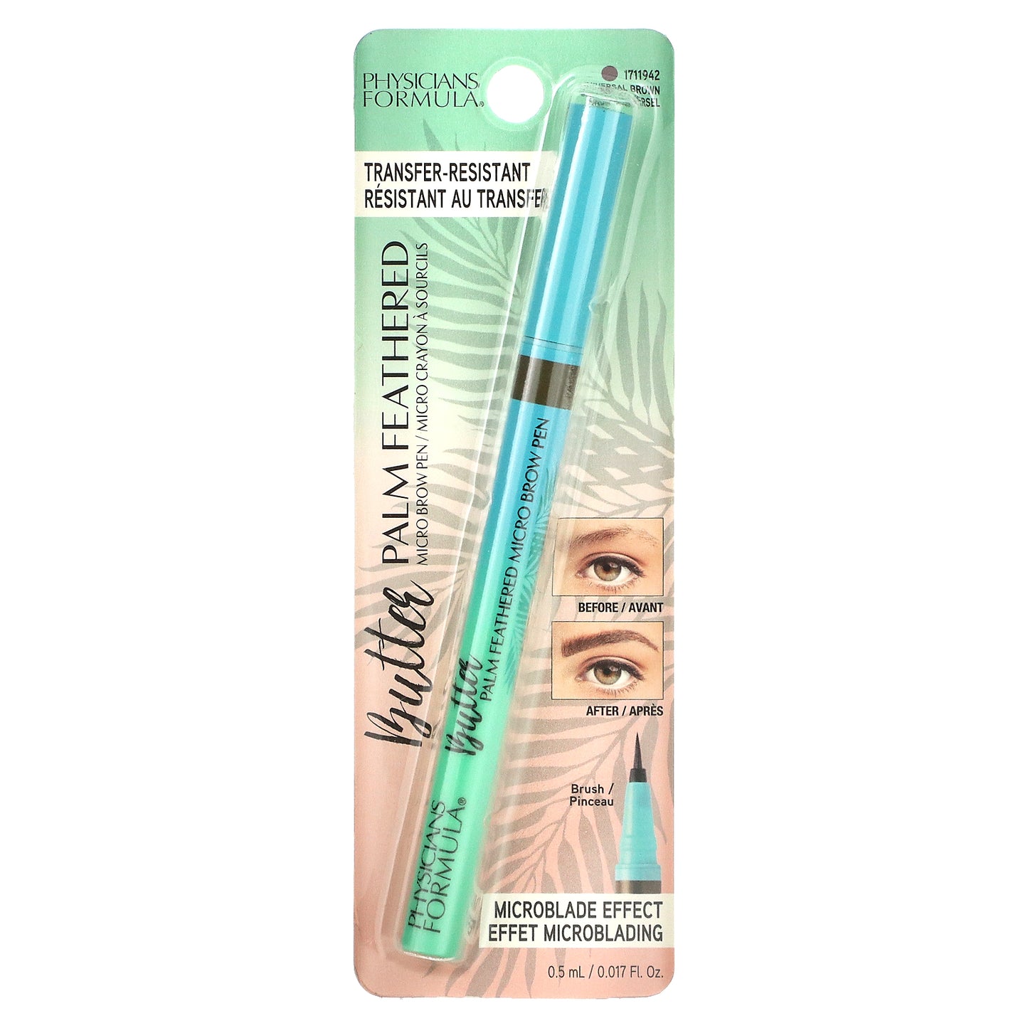 Physicians Formula, Butter Palm Feathered Micro Brow Pen, 1711942 Universal Brown, 0.017 fl oz (0.5 ml)