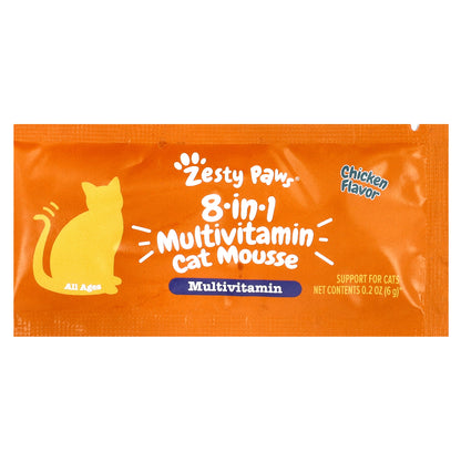 Zesty Paws, 8-in-1 Multivitamin Cat Mousse, All Ages, Chicken, 14 Sachets, 0.2 oz (6 g) Each