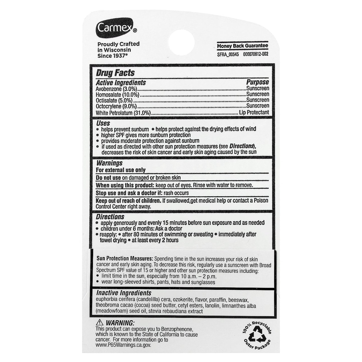 Carmex, Weather Guard, Moisturizing Lip Balm, SPF 30, 0.15 oz (4.25 g)