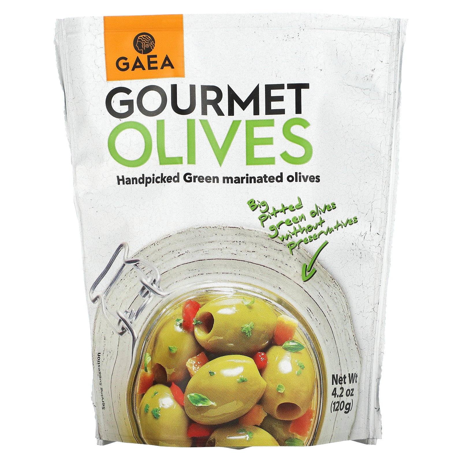 Gaea, Gourmet Olives, Handpicked Green Marinated Olives, 4.2 oz (120 g)