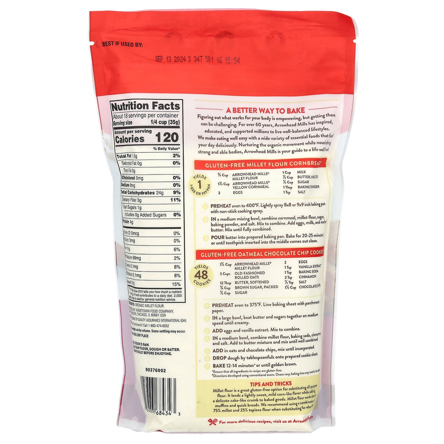 Arrowhead Mills, Organic Millet Flour, Gluten-Free, 23 oz (652 g)