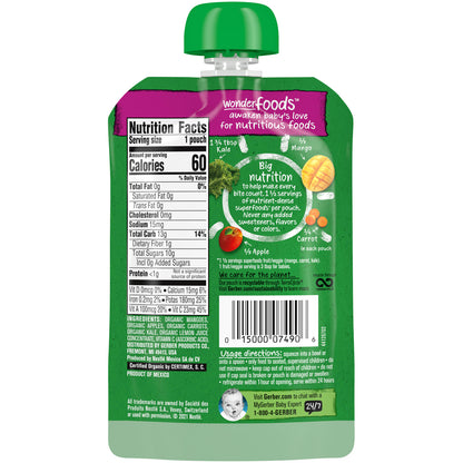 Gerber, Organic for Baby, Wonder Foods, Mango, Apple, Carrot, Kale, 3.5 oz (99 g)