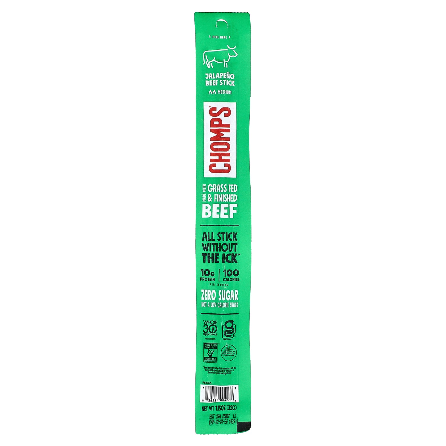 Chomps, Jalapeno Beef Stick, Medium, 8 Sticks, 1.15 oz (32 g) Each