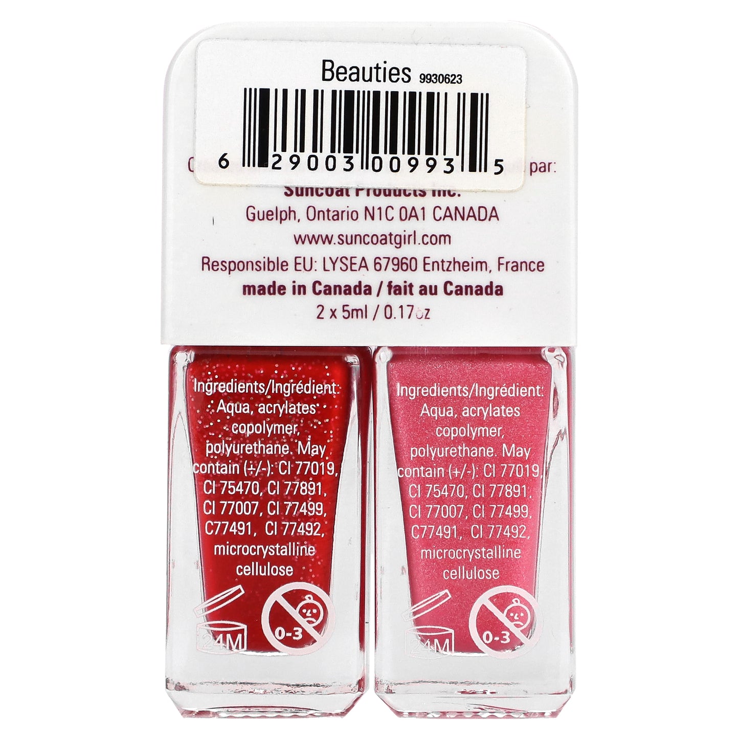 SuncoatGirl, Beauties Nail Polish Duo Set, Ballerina Pink Shimmer & Cherry Red, 2 Piece Set