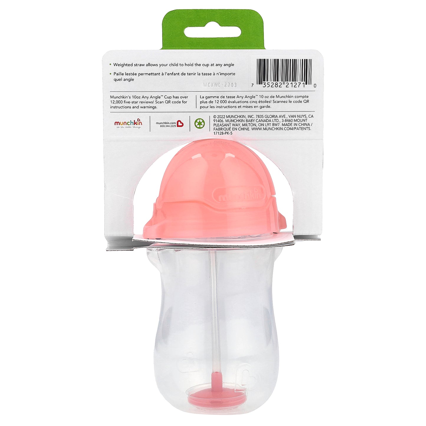 Munchkin, Any Angle™, Weighted Straw Cup, 12 Months+, Pink, 10 oz (296 ml)
