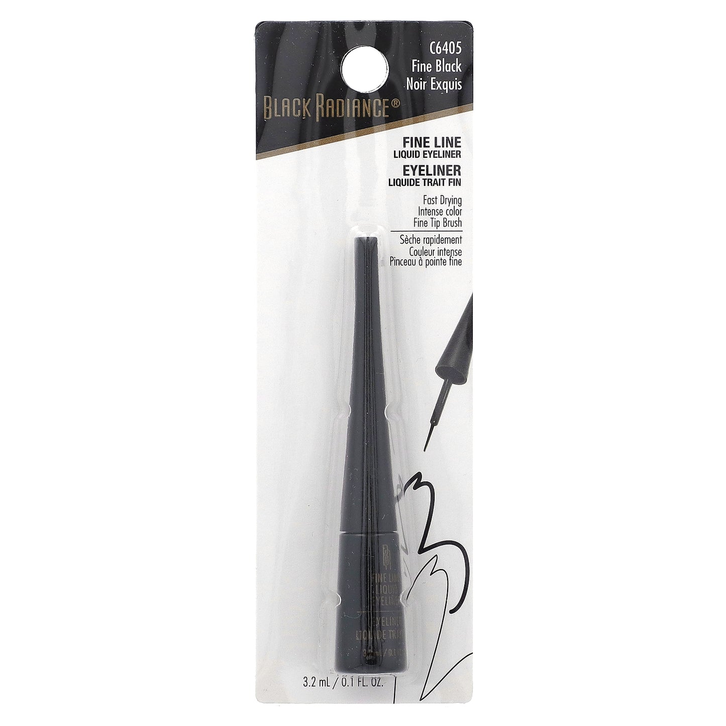 Black Radiance, Fine Line Liquid Eyeliner, C6405 Fine Black, 0.1 fl oz (3.2 ml)