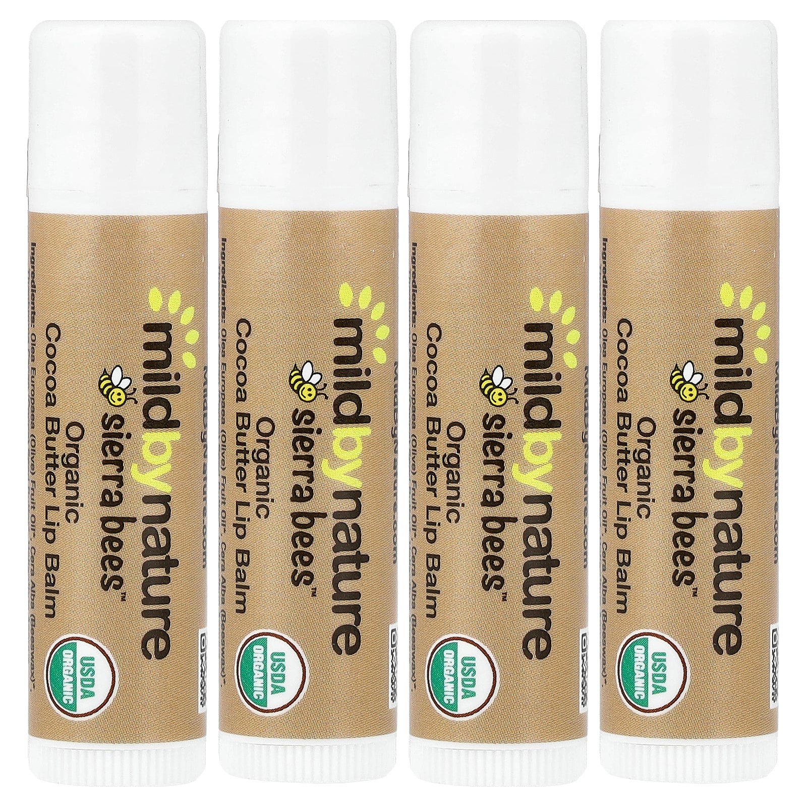 Mild By Nature, Sierra Bees™, Organic Lip Balms, Cocoa Butter, 4 Pack, 0.15 oz (4.25 g) Each