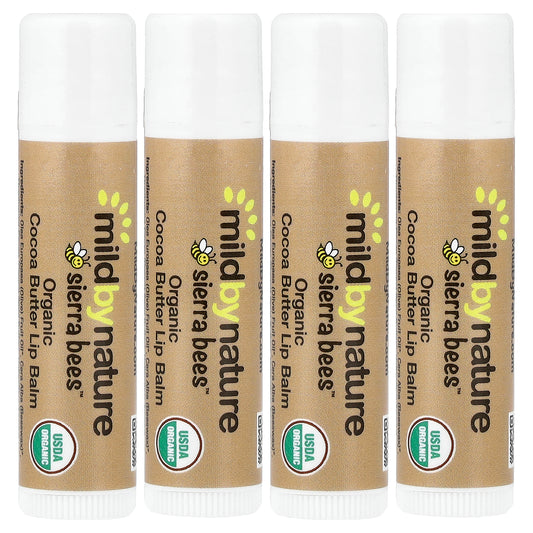 Mild By Nature, Sierra Bees™, Organic Lip Balms, Cocoa Butter, 4 Pack, 0.15 oz (4.25 g) Each