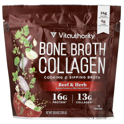 Vitauthority, Bone Broth Collagen, Cooking & Sipping Broth, Beef & Herb, 10.9 oz (315 g)
