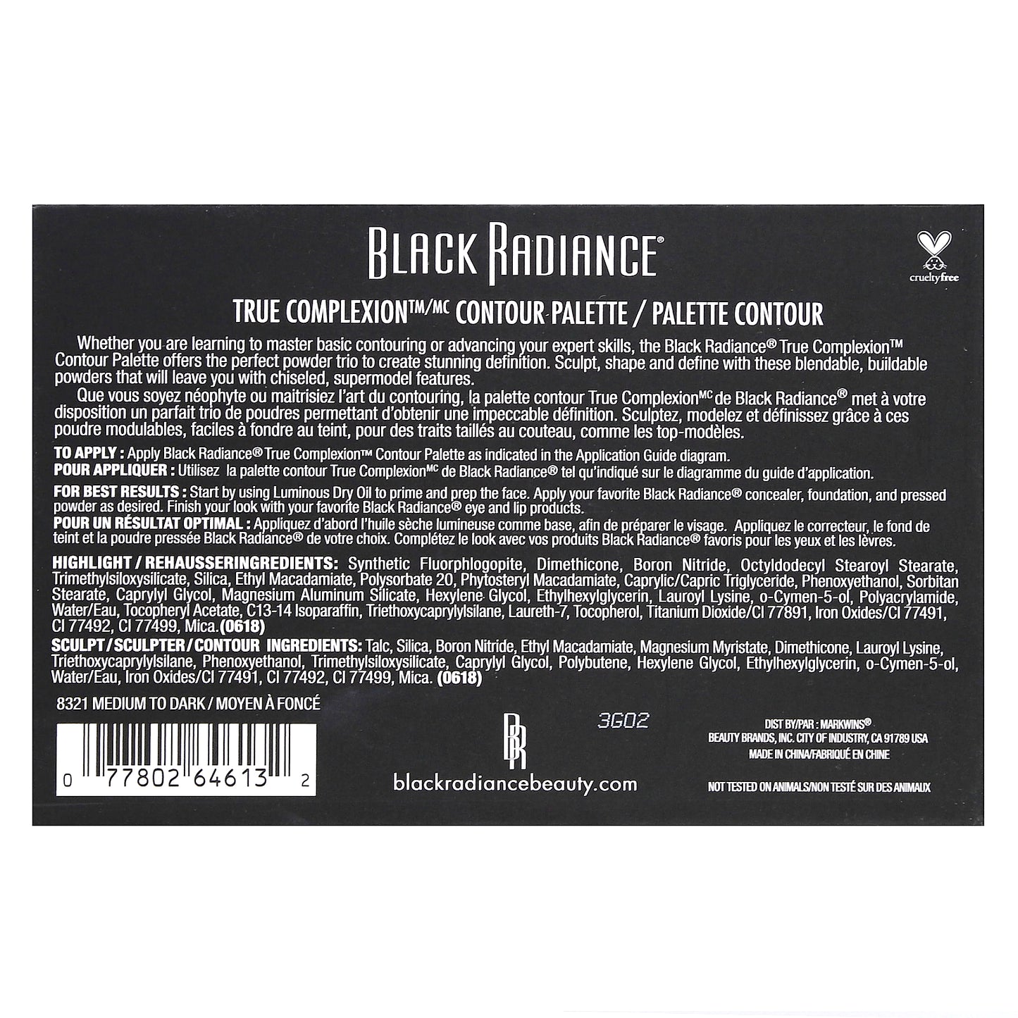 Black Radiance, True Complexion, Contour Palette, 8321 Medium to Dark, 0.38 oz (11 g)