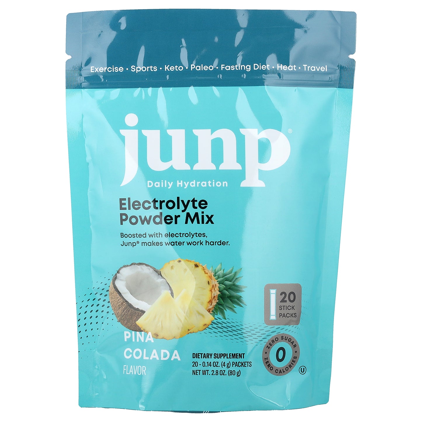 JUNP Hydration, Electrolyte Powder Mix, Pina Colada, 20 Stick Packs, 0.14 oz (4 g) Each