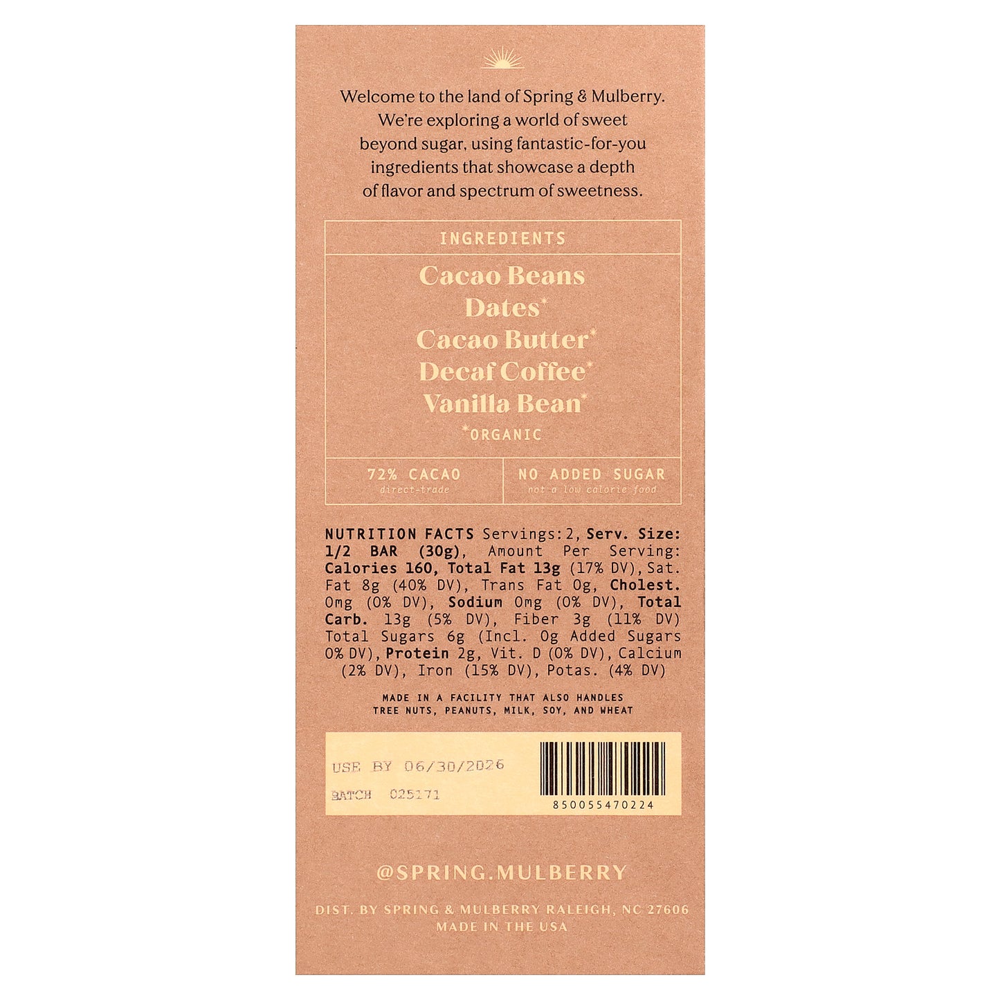 Spring & Mulberry, Date-Sweetened Chocolate, Coffee, 2.1 oz (60 g)