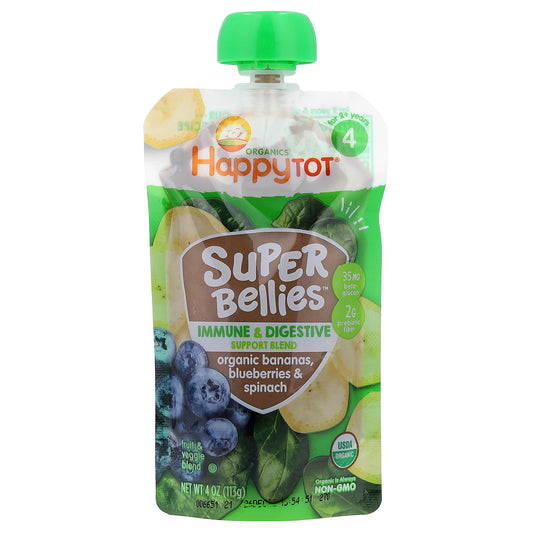 Happy Family Organics, Happy Tot®, Super Bellies™, For 2+ Years, Organic Bananas, Blueberries & Spinach, 4 oz (113 g)