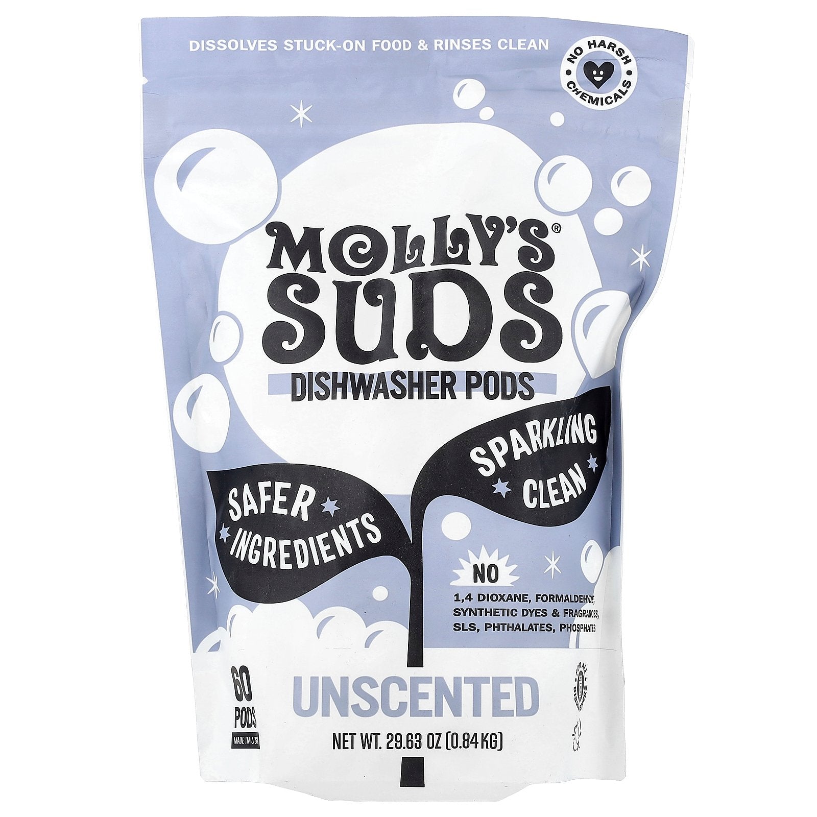 Molly's Suds, Dishwasher Pods, Unscented, 60 Pods, 29.63 oz (0.84 kg)