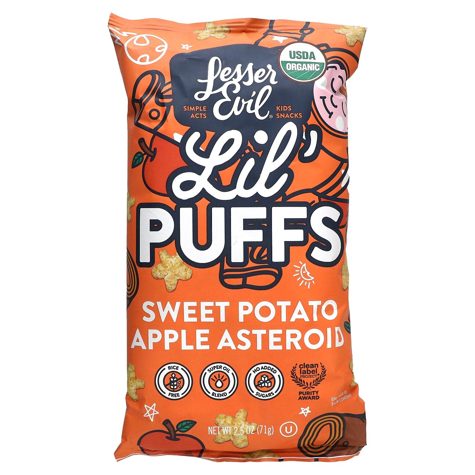 LesserEvil, Lil' Puffs, Sweet Potato Apple Asteroid, 2.5 oz (71 g)