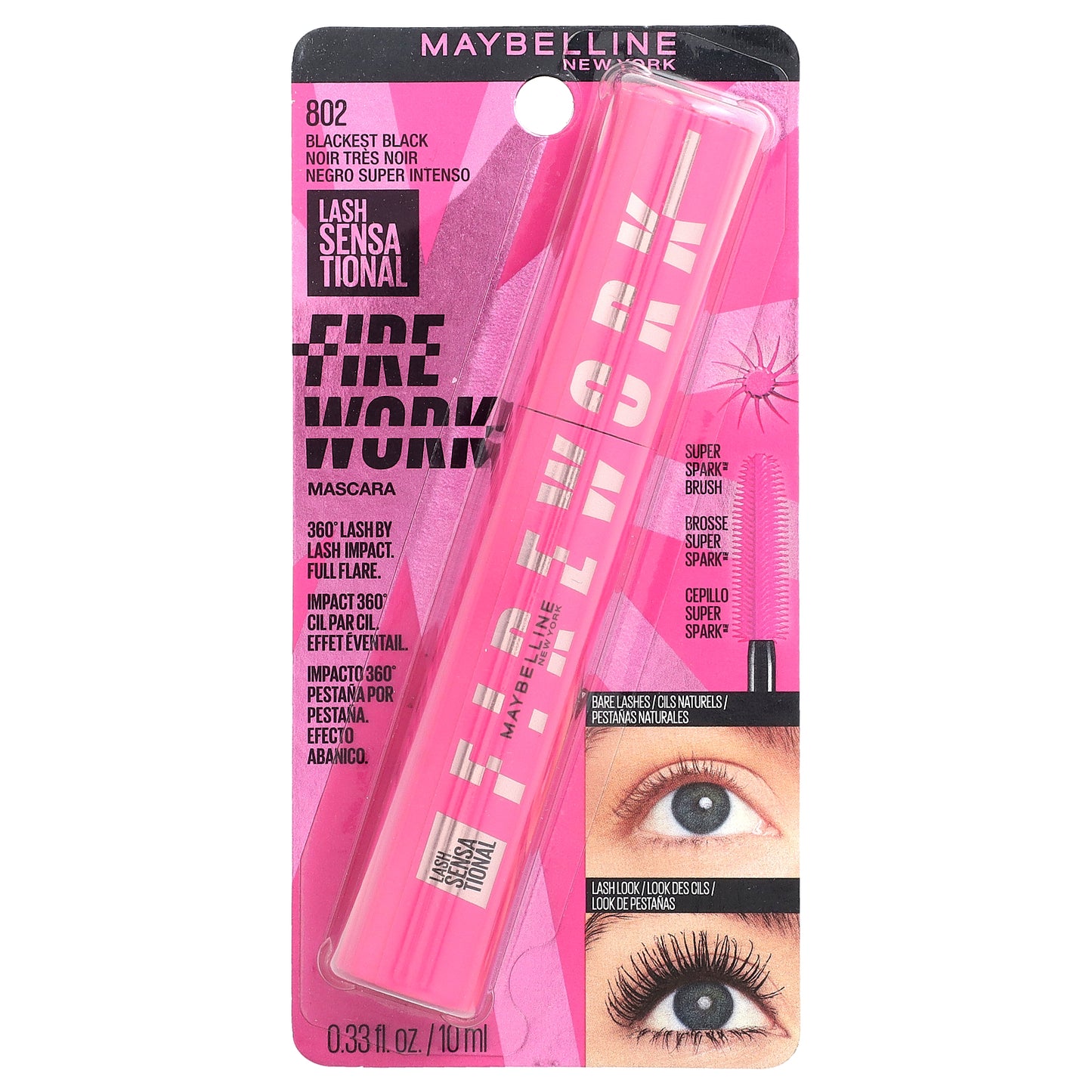 Maybelline, Lash Sensational, Firework Mascara, 802 Blackest Black, 0.33 fl oz (10 ml)