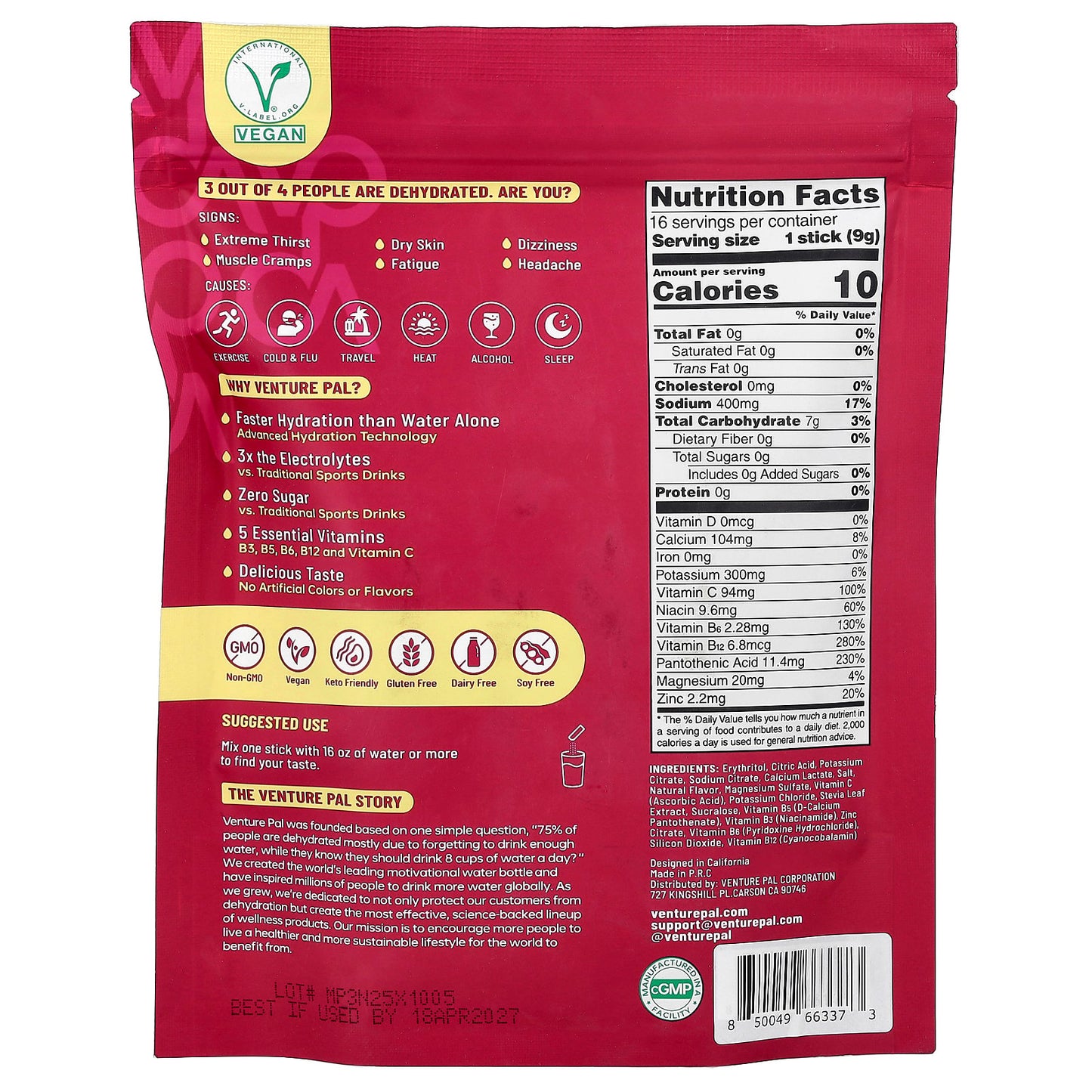 Venture Pal, Hydration Boost, Electrolyte Drink Mix, Passion Fruit, 16 Stick Packs, 0.32 oz (9 g) Each