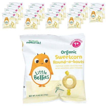 Little Bellies, Organic Sweetcorn Round-A-Bouts, 7+ Months, 18 Bags, 0.42 oz (12 g) Each