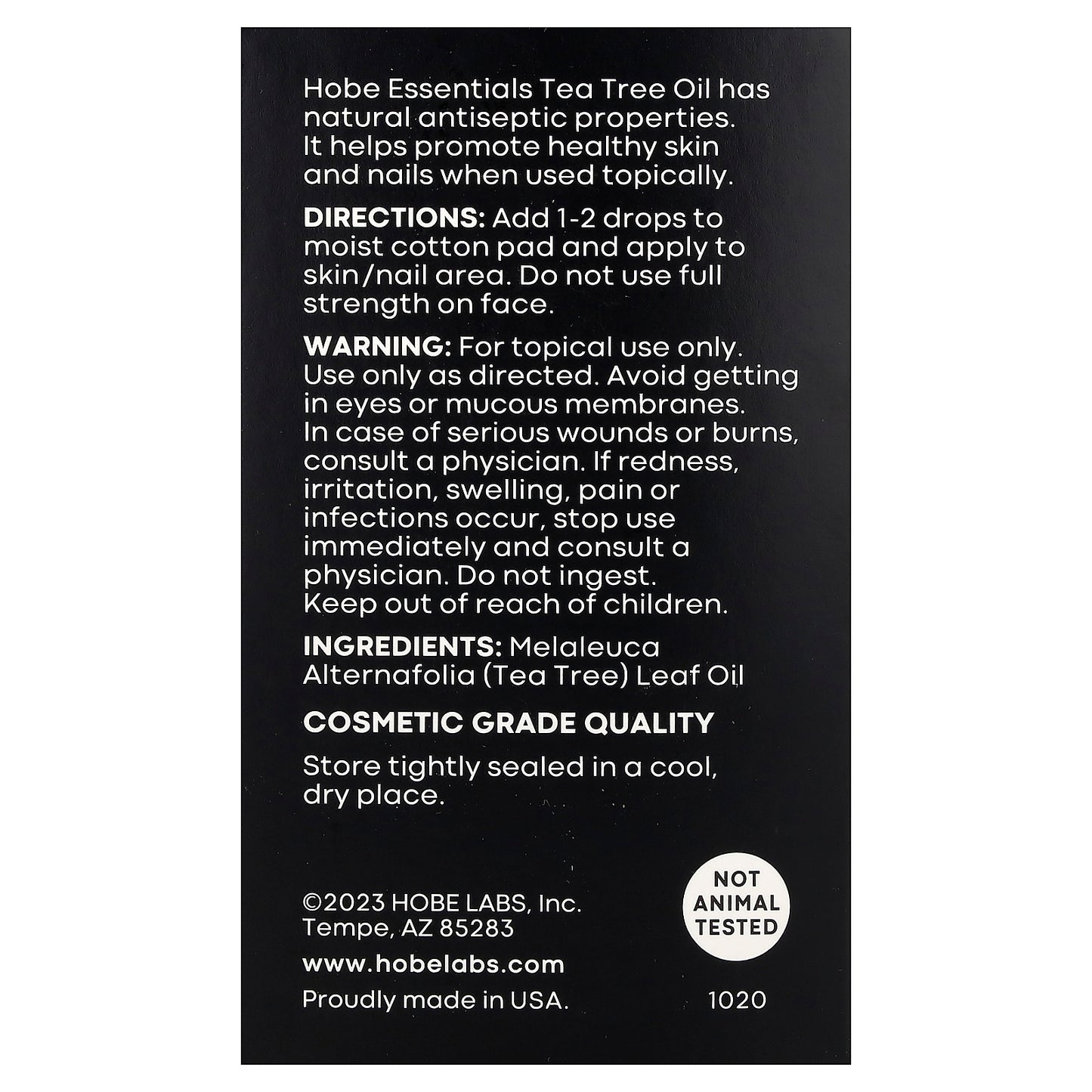 Hobe Labs, Essentials, Tea Tree Oil, 2 fl oz (59 ml)