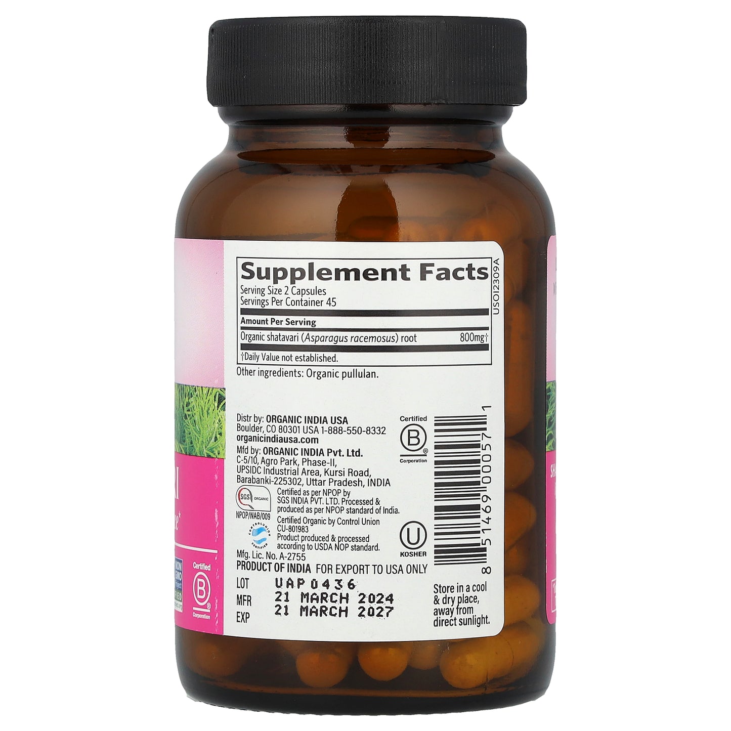 Organic India, Shatavari, 90 Vegetarian Caps (400 mg per Capsule)