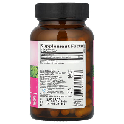 Organic India, Shatavari, 90 Vegetarian Caps (400 mg per Capsule)