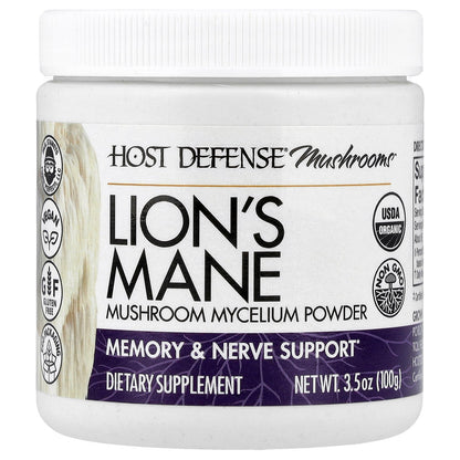 Host Defense, Host Defense® Mushrooms™, Lion's Mane, Mushroom Mycelium Powder, 3.5 oz (100 g)