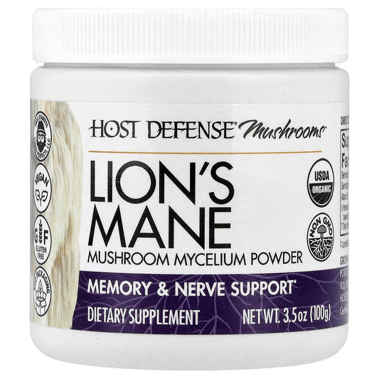 Host Defense, Host Defense® Mushrooms™, Lion's Mane, Mushroom Mycelium Powder, 3.5 oz (100 g)