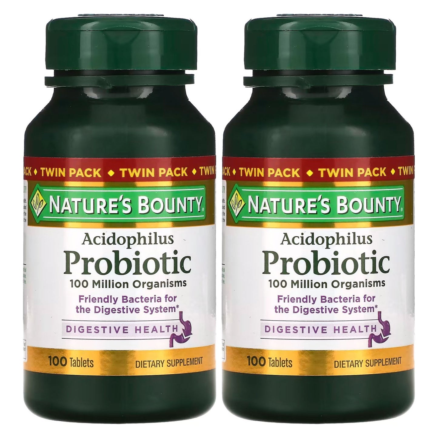 Nature's Bounty, Acidophilus Probiotic, Twin Pack, 100 Tablets Each (0.5 mg per Tablet)