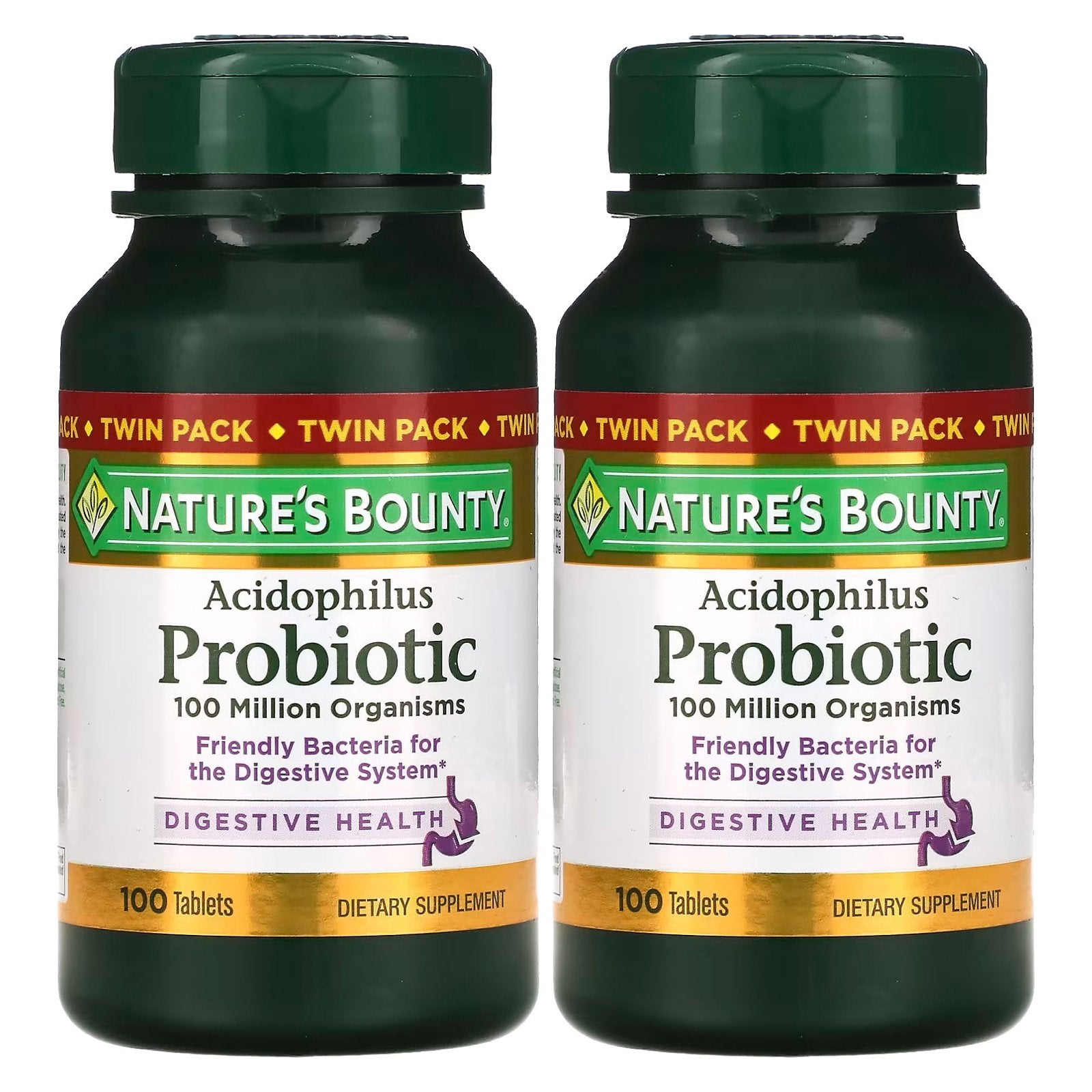 Nature's Bounty, Acidophilus Probiotic, Twin Pack, 100 Tablets Each (0.5 mg per Tablet)
