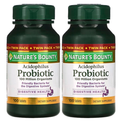 Nature's Bounty, Acidophilus Probiotic, Twin Pack, 100 Tablets Each (0.5 mg per Tablet)